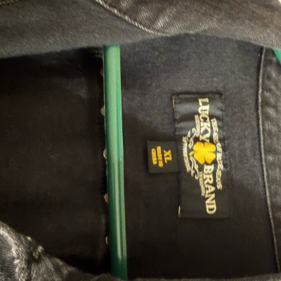 Lucky Brand Black Denim Jacket Studded Trucker Moto Y2K Western XL - Picture 3 of 3